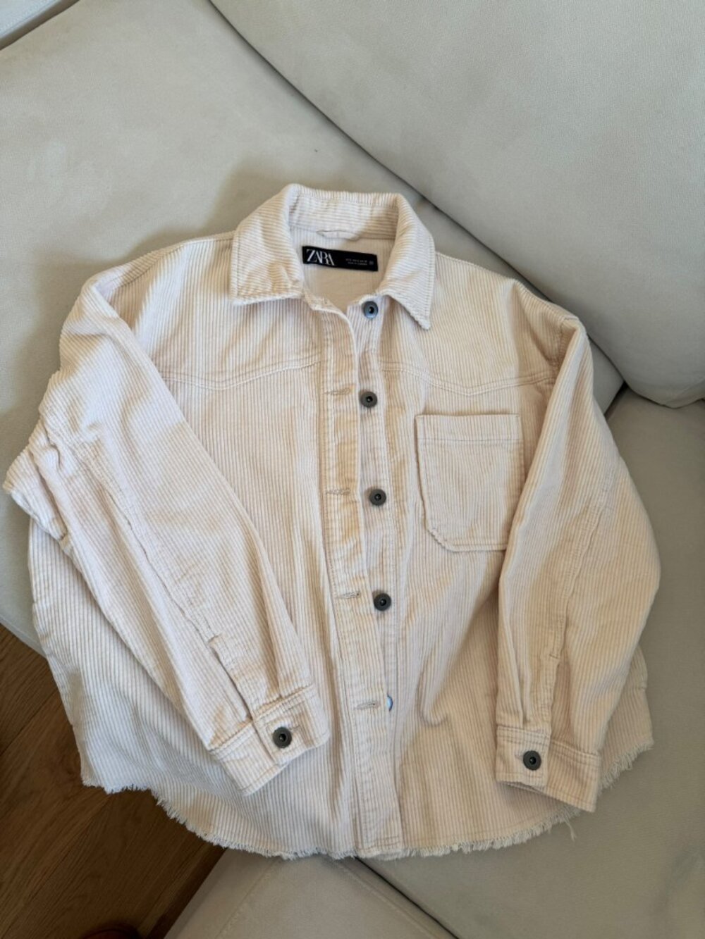 Zara Cream Corduroy Button Front Shirt Size S